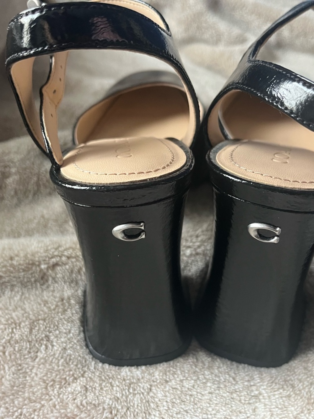 Coach Black Patent Leather Slingback Block Heels - Picture 6 of 7